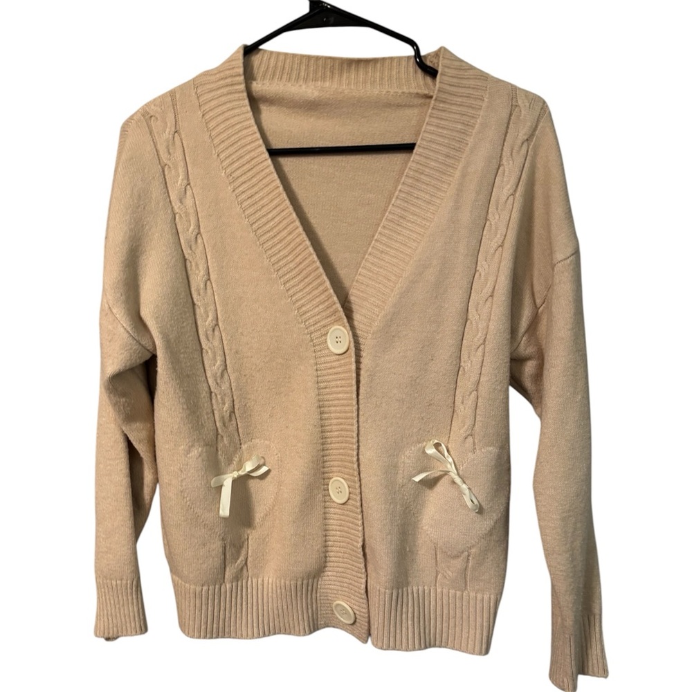 Cream V-Neck Button Cardigan Sweater